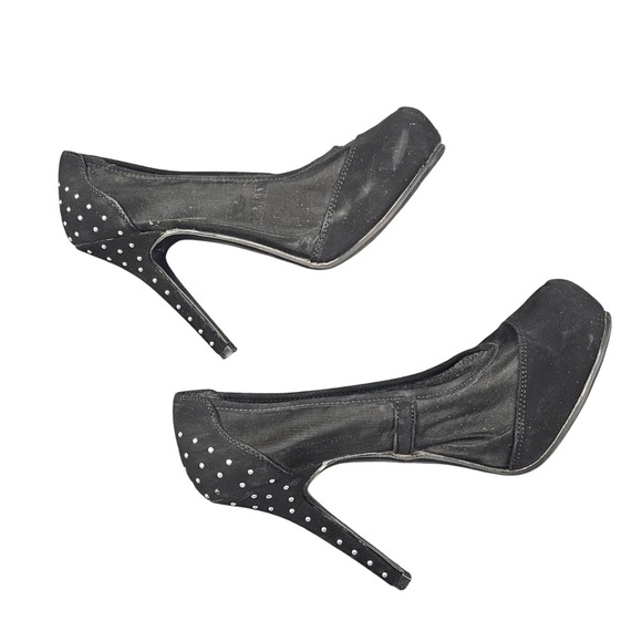 Madeline Girl Black Polka‎ Dot Mesh Stiletto Heels Party Shoes Womens 8M - Picture 6 of 8